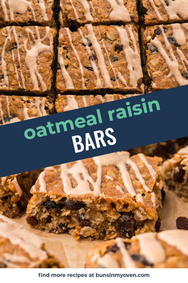 Collage of oatmeal raisin cookie bars.