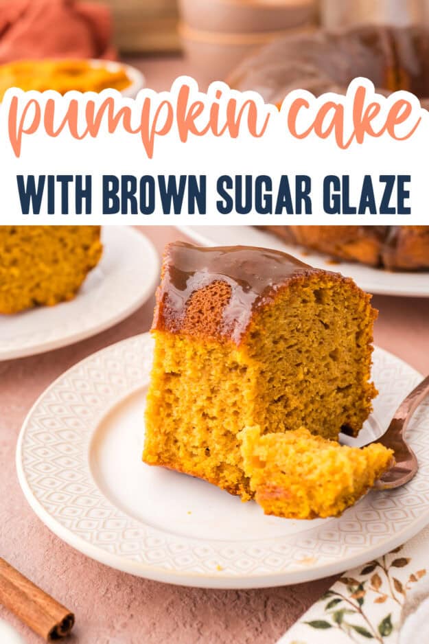 Pumpkin cake on white plate.