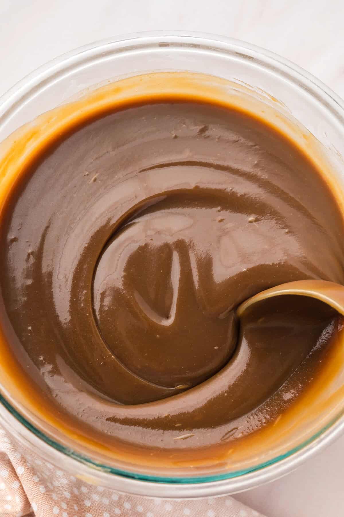 Butterscotch sauce in bowl.