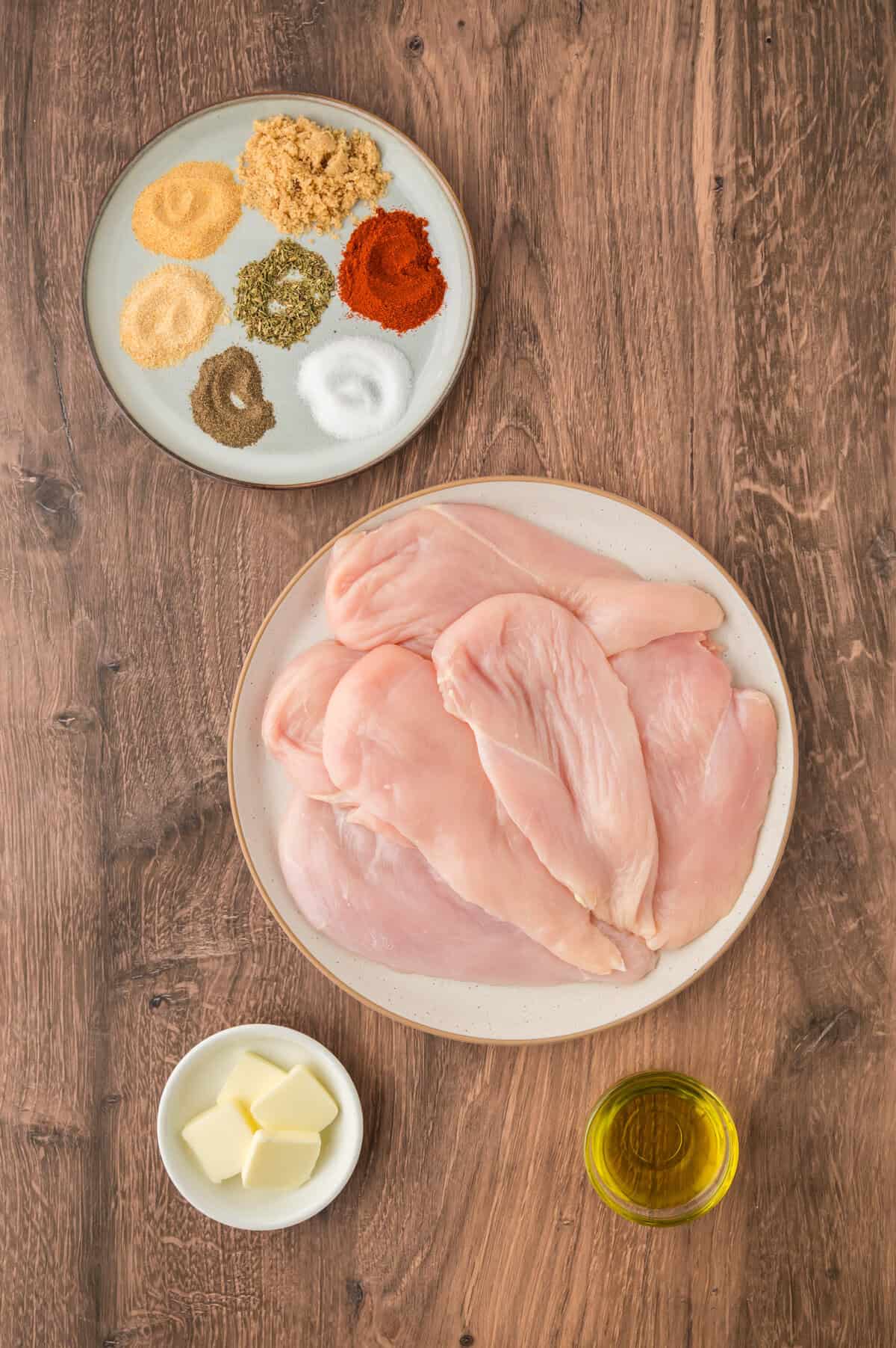 Ingredients for oven baked chicken breast recipe.