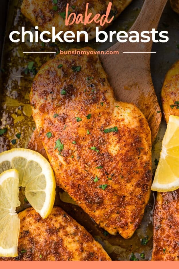 Chicken breasts on sheet pan.
