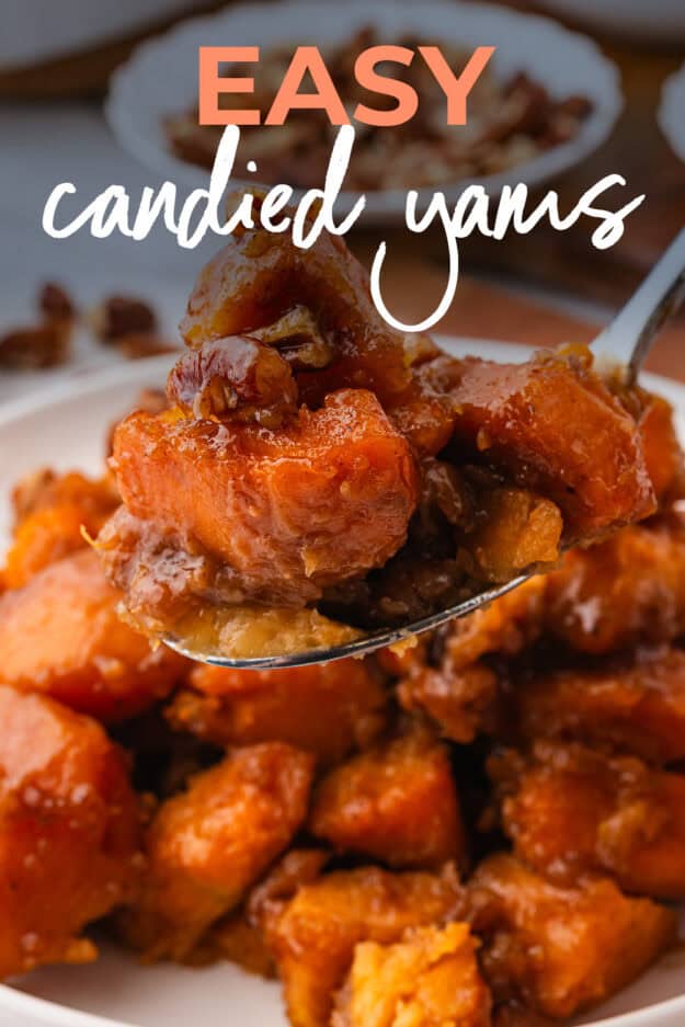 Plate full of candied yams.