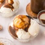 Butterscoth sauce recipe drizzled over ice cream.