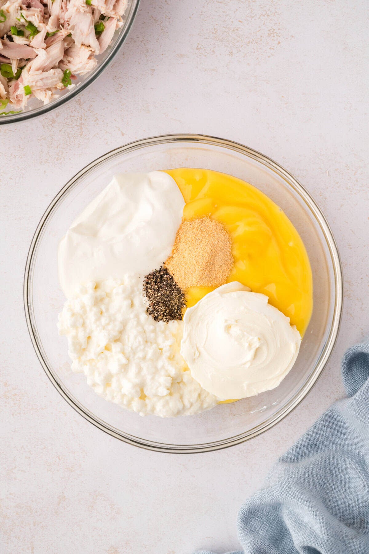 Creamy sauce in mixing bowl.