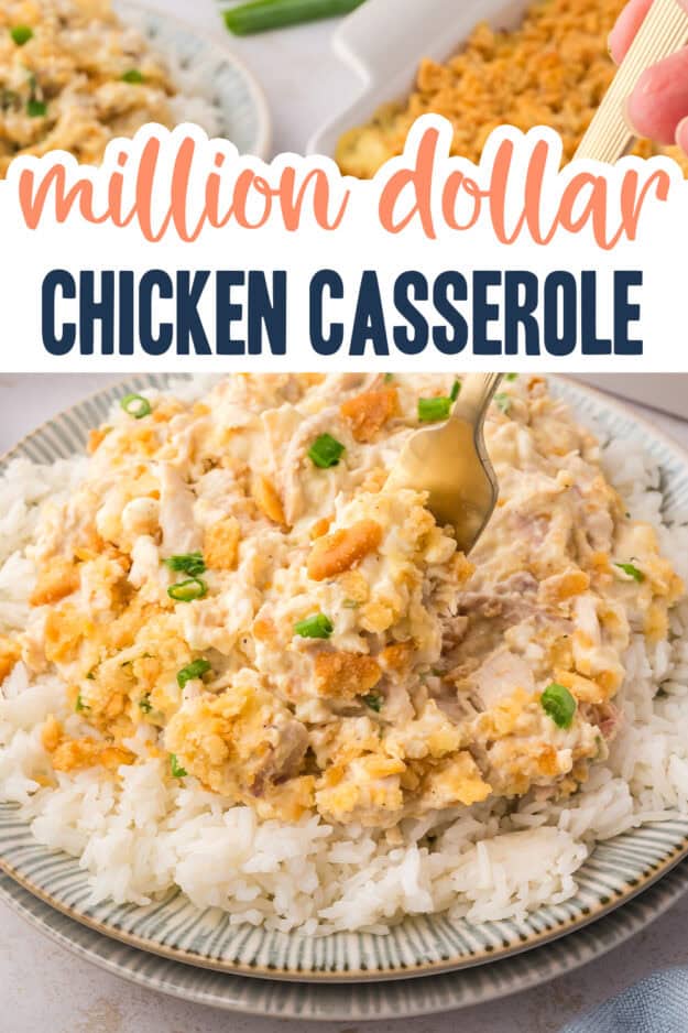 Chicken casserole on top of white rice.